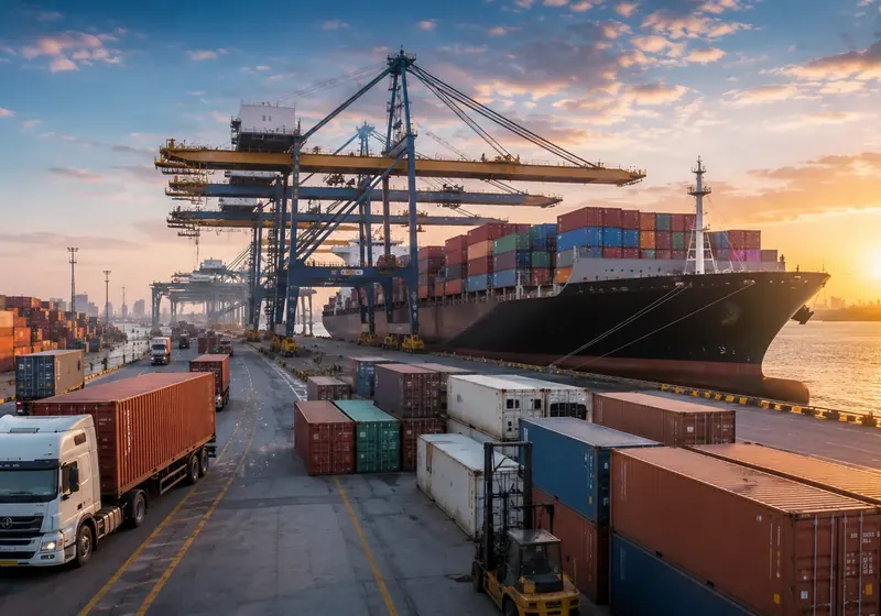 Container trucks at a port for cross-border transport to the DRC