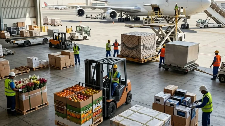 Project cargo and pallets handled at an air cargo terminal
